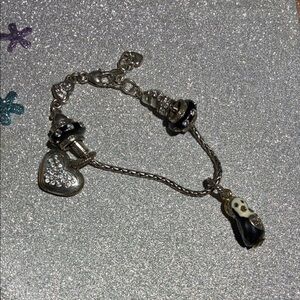 Silver Charm Bracelet with Black and White Accents